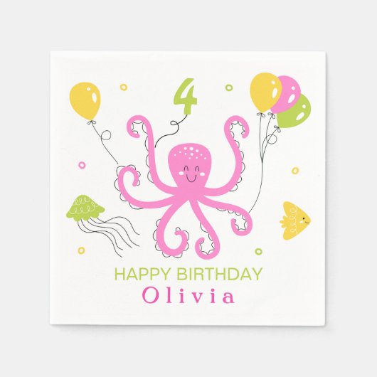 Happy Octopus Geburtstag Serviette (Vorderseite)