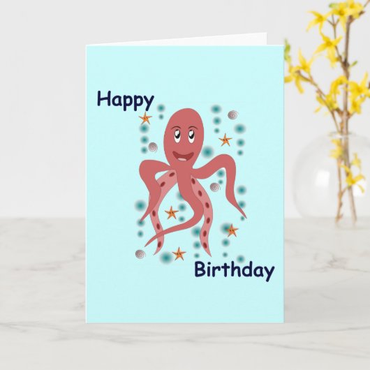Happy Octopus Happy Birthday Karte (Gelbe Blume)