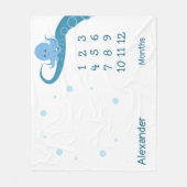 Happy Octopus White Blue Name Tiermeilenstein Fleecedecke (Vorderseite)