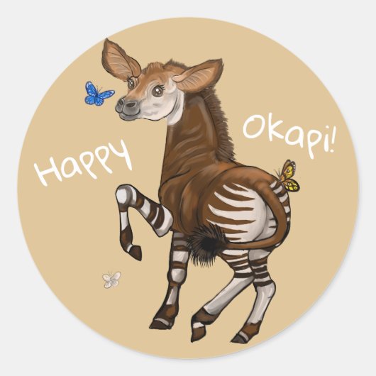 Happy Okapi! Runder Aufkleber (Vorderseite)