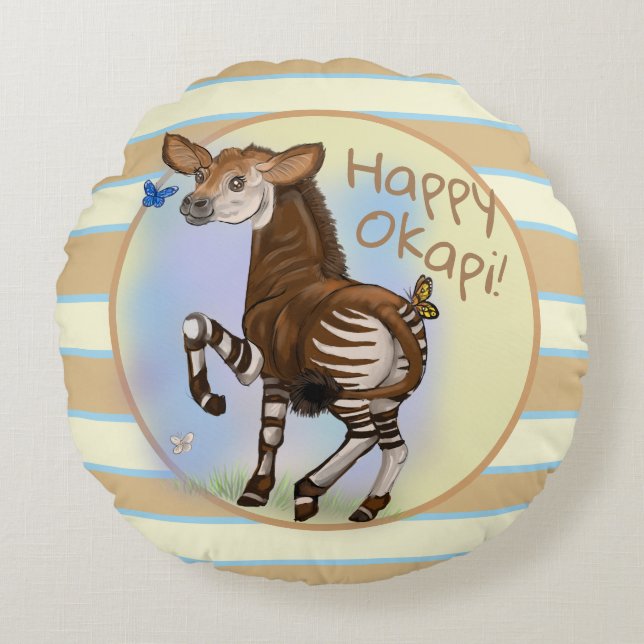 Happy Okapi! Rundes Kissen (Vorderseite)