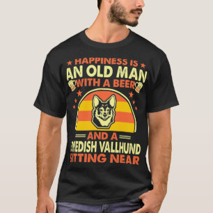 Happy Old Man Beer Swedish Vallhund Near Gift T-Shirt
