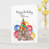 Happy Old Timer Birthday Fun Owl Spaß Karte (Gelbe Blume)