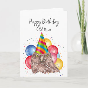 Happy Old Timer Birthday Fun Owl Spaß Karte