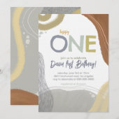 Happy One First Birthday boy Invitation Einladung (Vorne/Hinten)