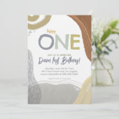 Happy One First Birthday boy Invitation Einladung (Stehend Vorderseite)