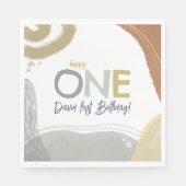 Happy One First Birthday Boy Paper Napkin Serviette (Vorderseite)