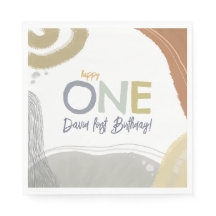 Happy One First Birthday Boy Paper Napkin