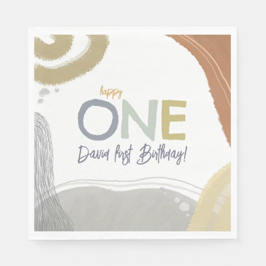 Happy One First Birthday Boy Paper Napkin Serviette (Vorderseite)