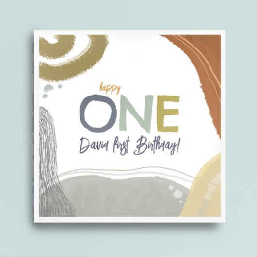 Happy One First Birthday Boy Paper Napkin Serviette