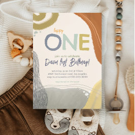 Happy One First Birthday Junge Einladung