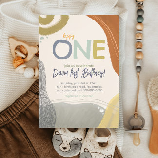 Happy One First Birthday Junge Einladung