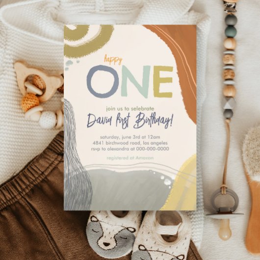 Happy One First Birthday Junge Einladung