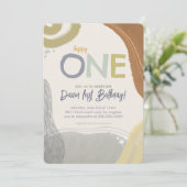 Happy One First Birthday Photo boy Invitation Einladung (Stehend Vorderseite)