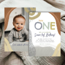 Happy One First Birthday Photo boy Invitation