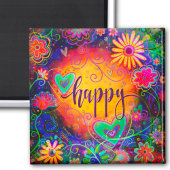 Happy ONE WORD Inspirivity Fun Floral Hearts Magnet