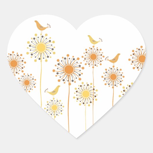 Happy Oragne Birds Heart Sticker (Vorderseite)