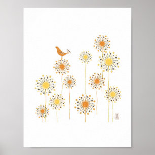 Happy Orange Bird 7x7 Print Poster