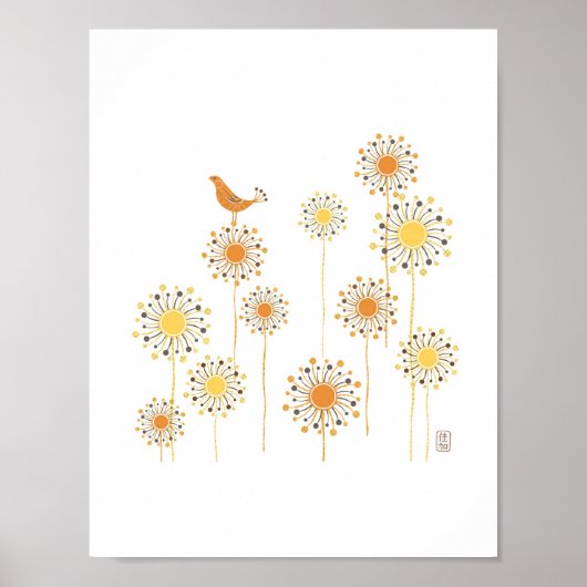 Happy Orange Bird 7x7 Print Poster (Vorne)
