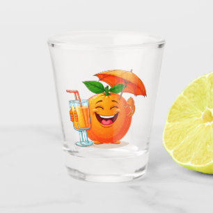 Happy Orange Cartoon Character Holding Juice Schnapsglas