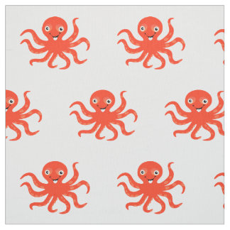 Happy Orange Cartoon Octopus Stoff