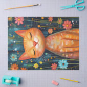 Happy Orange Cat Whimsical Blume Dekoupage Seidenpapier (Basteln)