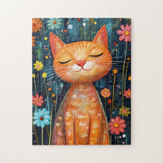 Happy Orange Cat Whimsikale Blume Puzzle (Vertikal)