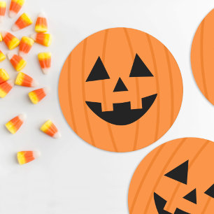 Happy Orange Pumpkin Smile Halloween Runder Pappuntersetzer
