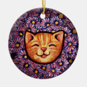 Happy Orange tabby Cat Keramik Ornament (Vorne)