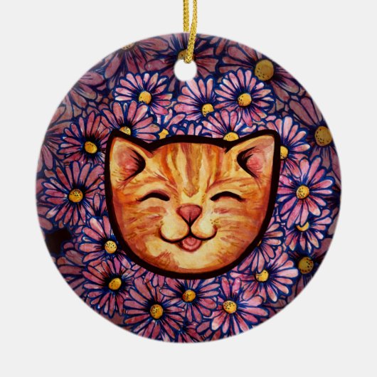 Happy Orange tabby Cat Keramik Ornament (Vorne)