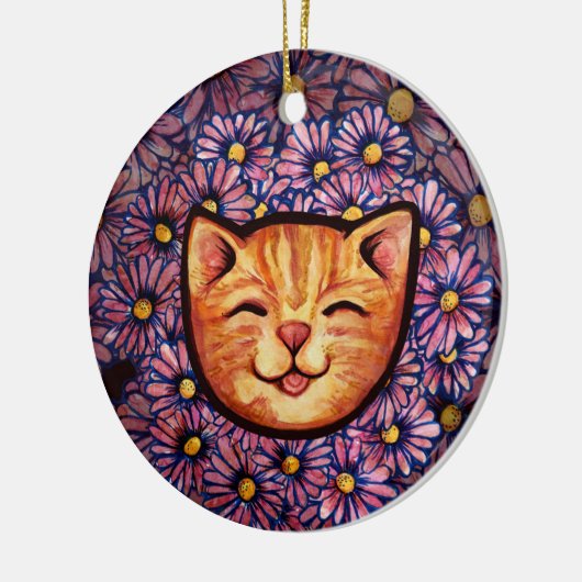 Happy Orange tabby Cat Keramik Ornament (Links)