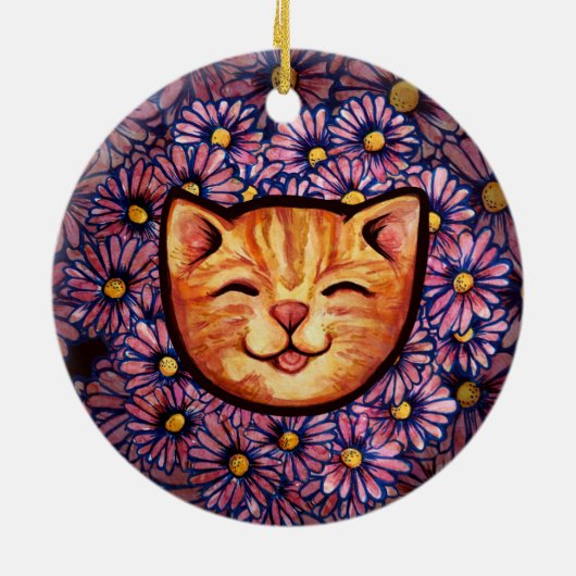 Happy Orange tabby Cat Keramik Ornament (Hinten)