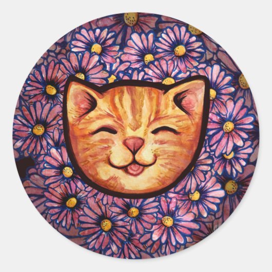 Happy Orange tabby Cat Runder Aufkleber (Vorderseite)
