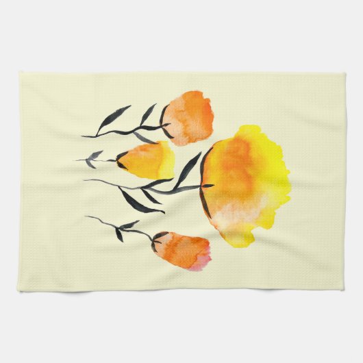 Happy orange und gelbe Blumen Geschirrtuch (Horizontal)