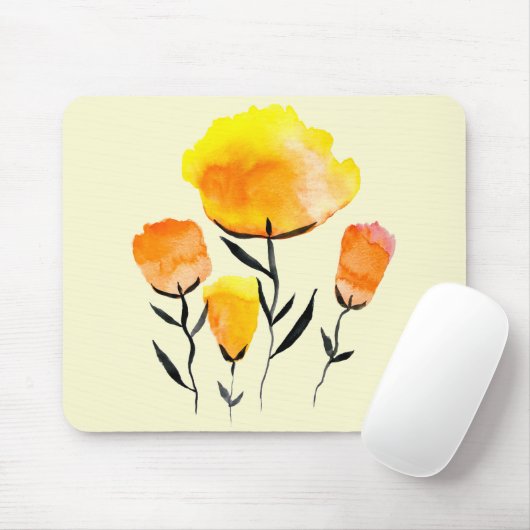 Happy orange und gelbe Blumen Mousepad (Mit Mouse)