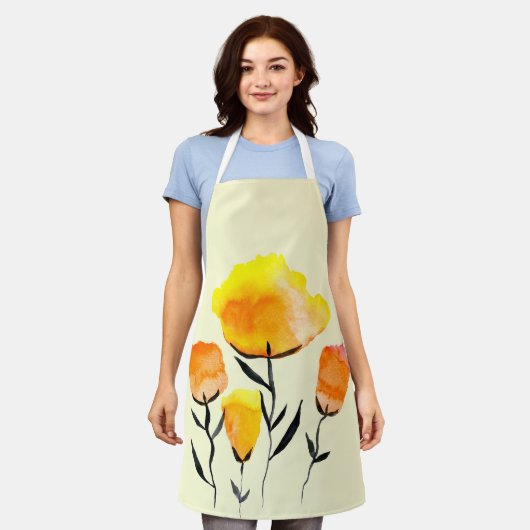 Happy orange und gelbe Blumen Schürze (Getragen)