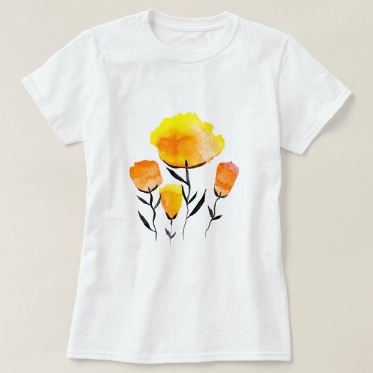 Happy orange und gelbe Blumen T-Shirt (Design vorne)
