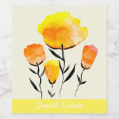Happy orange und gelbe Blumen Weinetikett (Einzelnes Label)