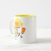 Happy orange und gelbe Blumen Zweifarbige Tasse (Vorderseite Links)