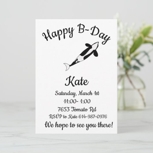 Happy Orca Whale Einladung (Stehend Vorderseite)