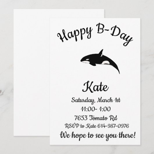 Happy Orca Whale Einladung (Vorne/Hinten)