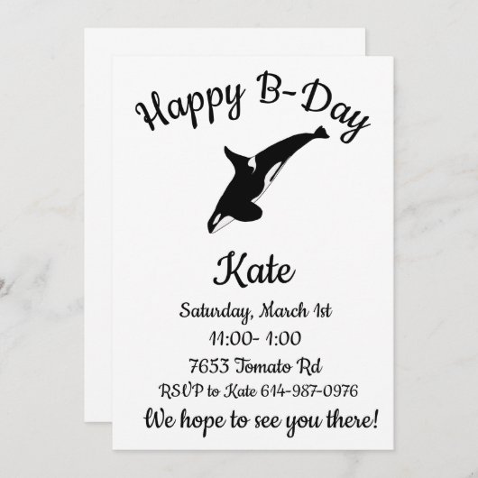 Happy Orca Whale Einladung (Vorne/Hinten)