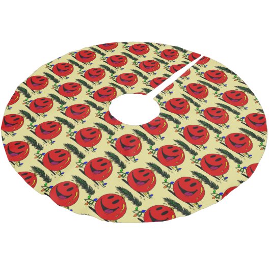 Happy Ornament Tree Skirt Polyester Weihnachtsbaumdecke (Schrägansicht)