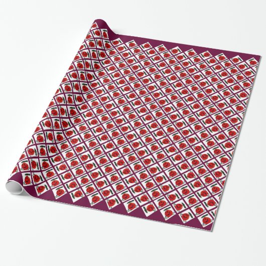 Happy Ornament w Red Stripe Wrapping Paper Geschenkpapier (Ungerollt)