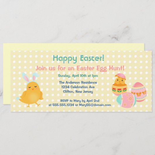 Happy Oster Chicks Ostereier Ei Jagd Einladung (Vorne/Hinten)