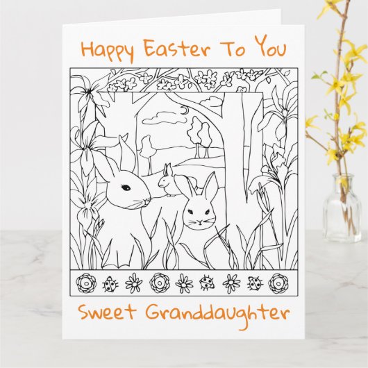 Happy Oster Grandtochter Coloring Page Rabbits Karte (Gelbe Blume)