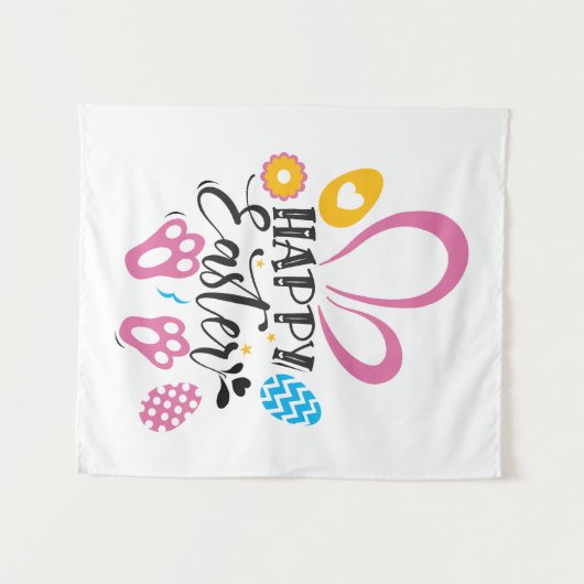 Happy Oster Niedlich Bunny mit Ostereiern Wandteppich (Vorderseite (Horizontal))