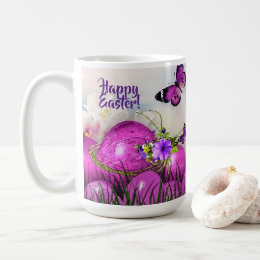 Happy Oster Tasse Lila Ostereier & Schmetterlinge (Mit Donut)