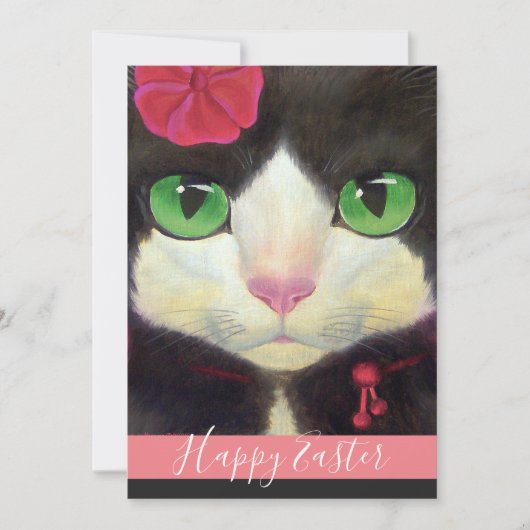 Happy Oster Tuxedo Katze Illustration Feiertagskarte (Vorderseite)