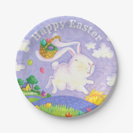Happy Oster Wasserfarbe Kanincheneier Basket Pappteller (Vorderseite)